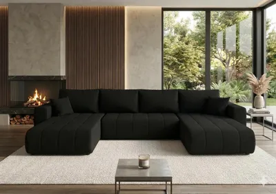 Produktbild von CORNERO Ecksofa LARA mit Schlaffunktion und Bettkasten Couch Sofa U-Form Eckcouch Wohnlandschaft mit Schlaffunktion Schwarz