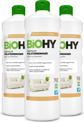 Produktbild von BiOHY Premium Polsterreiniger, Textilreiniger, Polsterreinigungsmittel, Sofa Reiniger – 3er Pack (3 x 1 Liter Flasche)