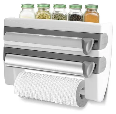 3-fach Wandrollhalter für Küchenfolie und -rolle, grau