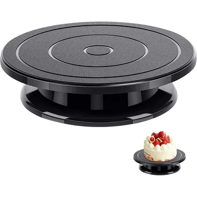 Produktbild von schwarzer kuchendrehteller aus kunststoff, drehbare tortenplatte für fondant & diy-backen, düsen für tortendekoration