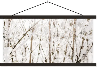Produktbild von MuchoWow® Textilposter Winter - Äste - Eis 90x45 cm mit schwarzem Rahmen - Klemmleisten