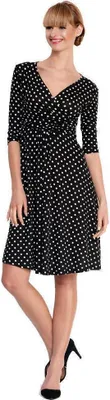 Produktbild von Damen Vintage Kleid V-Ausschnitt 3/4 Arm Minikleid; Schwarz XS/S 34/36