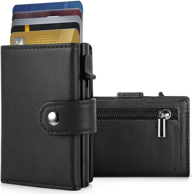 Produktbild von Geldbörse Mini Geldbörse Herren Slim Wallet RFID Blocking Kohlefaserleder, Portmonee Herren mit 11 Kartenetui, Ausweisfenster, Geldscheinklammer