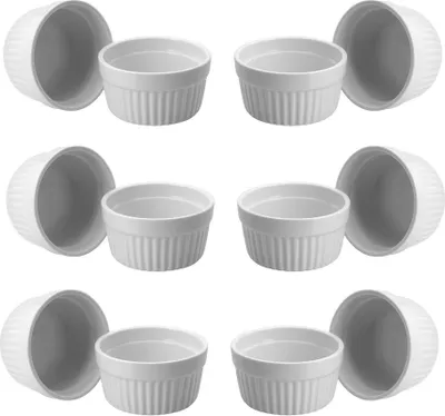 Produktbild von ToCi 12 x Soufflé Förmchen Ø 9 cm - Creme Brulee Schälchen | Ofenfeste Keramik Förmchen je 185 ml | Dessertschale Pastetenförmchen für Ragout Fin Schoko-Souffle