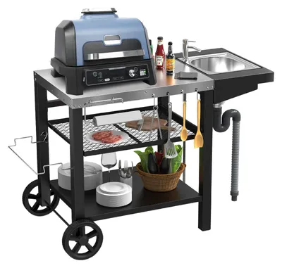 Obrázok produktu pre Grilovací vozík s umývadlom pre modely Ninja Woodfire a Weber Q1000, určený na vonkajšiu kuchyňu