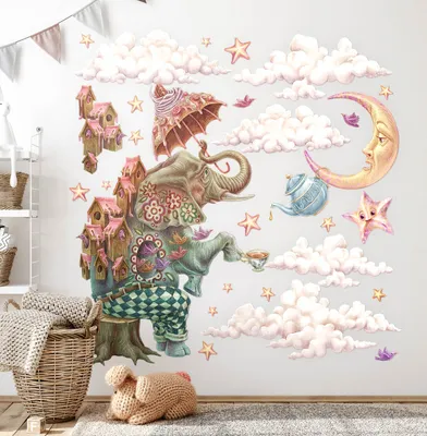 Produktbild von Pastell-Tiere – Wandgestaltung – Wandbilder Kinder – Motivtapeten Set – Wanddekor Kinderzimmer – Selbstklebende Wandsticker – 80x111 cm