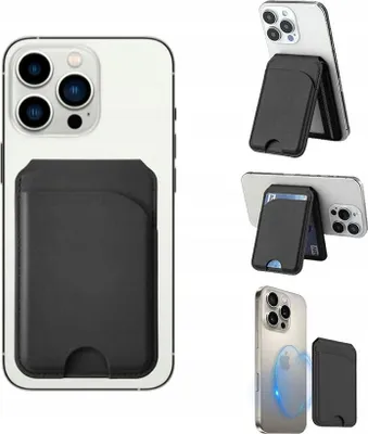 Zdjęcie produktu dla Magnetyczny Portfel MagSafe do Telefonu na 4 Karty Blokada RFID + Podstawka / MagWallet Secure Czarny