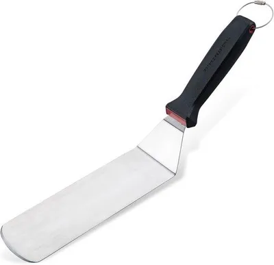 Imagen del producto de Espátula de acero inoxidable con bordes angulares, ideal para asar a la parrilla. (1 unidad)