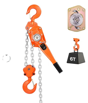 Produktbild von VEVOR Handhebel-Kettenzug, 1T 1000KG Tragfähigkeit, Schwerlast-Zuggerät, 3M Hebe G80 Legierungsstahlkette mit doppeltem Riegelmechanismus, 360° drehbare Haken, für Lagerbau Garage, 6 T, 20 FT