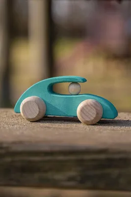 Productafbeelding van Grijpvoertuig racewagen Petits Pilotes - Houten speelgoed raceauto - Germany - 100%hout - Babyspeelgoed om vast te pakken en te duwen