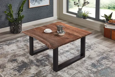 Produktbild von Couchtisch Baumkante massiv Akazie Nussbaum 90 x 90 schwarz BILLY