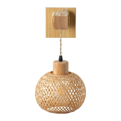 Immagine prodotto di Applique Alpinaluz LUMA in legno e rattan, lampada da parete boho sospesa con attacco E27 per camera da letto, soggiorno e corridoio
