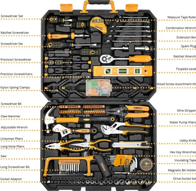 A black toolbox filled with various tools, neatly organized.