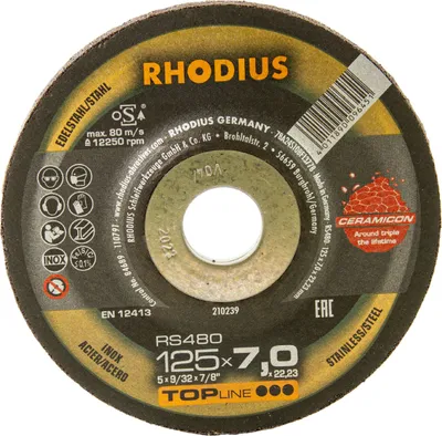 Produktbild von Rhodius RS 480 Schruppscheibe 125 x 7 mm, keramischer Korn, Stahl, Edelstahl, Guss, Verpackungseinheit:1 Stück