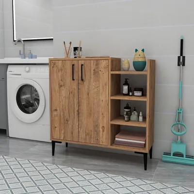 Produktbild von Skye Decor, Leskar - Atlantic Pine, Mehrzweckschrank, Atlantische Kiefer, 100 % MELAMINBESCHICHTETE SPANPLATTEN, 90 x 29,6 x 90,6 cm