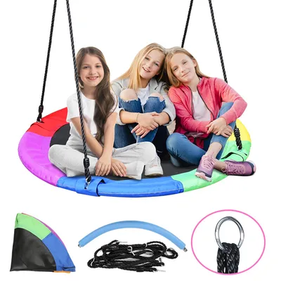 Zdjęcie produktu dla Fiqops Nestschaukel Ø100cm Tellerschaukel 100-160cm Kinderschaukel Schaukel outdoor