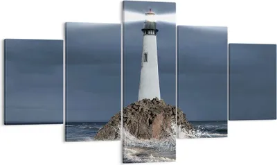 Produktbild von Bild auf Leinwand - Leinwandbild - Leuchtturm Meer - 125x70cm - Wand Bild - Wanddeko - Wandbilder - Leinwanddruck - Bilder - Kunstdruck - Wanddekoration - Leinwand bilder - Wandkunst - EA125x70-3550