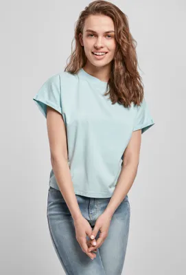 Produktbild von Urban Classics Damen T-Shirt Ladies Short Pigment Dye Cut On Sleeve Tee Seablue-3XL