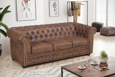 Produktbild von Edles Chesterfield Sofa 3 Sitzer in Mikrofaser Vintage braun Couch Polstersofa