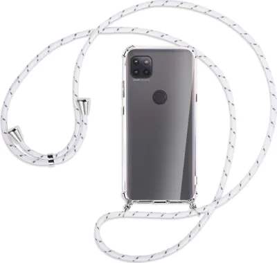 Produktbild von Handykette Backcover-Schutzhülle mit Band (Metall silberfarben) für Motorola Moto G 5G - weiß/grau