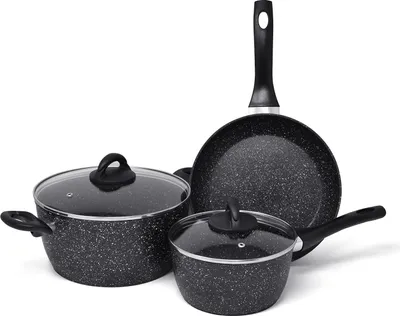 Produktbild von Induktionspfannenset 3-teilig Cool-Touch-Griff Aluminium Antihaft-Pfannenset Glasdeckel Multifunktional