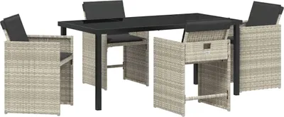 Produktbild von "2026 MODERNE" Garten Essgruppe - elegantes Design - Sitzgruppe/Tisch+ Stuhl - mit Kissen 5 pcs Hellgrau Poly-Rattan - Terassenmöbel NeuMöbel177468