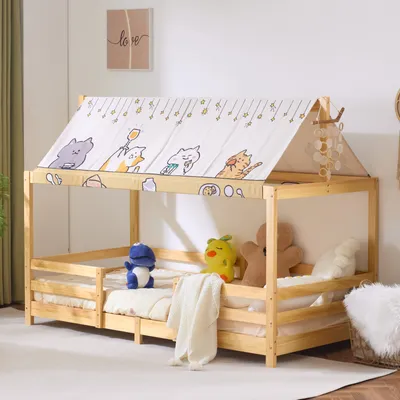 Immagine prodotto di FCH 95x205cm, con protezione anticaduta e rete a doghe, letto casa, letto gioco Kinderhau, naturale
