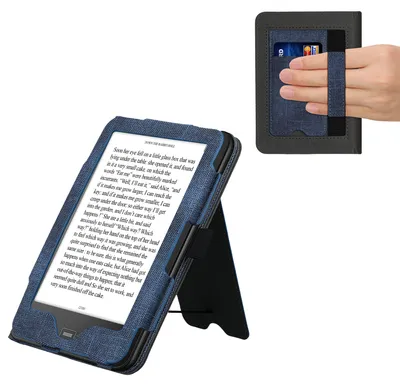 Produktbild von kwmobile Hülle kompatibel mit Tolino Vision 1 / 2 / 3 / 4 HD Hülle - Flip Case mit Handschlaufe - Kunstleder Cover - Dunkelblau Dunkelgrau