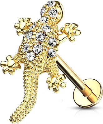 Produktbild von Labret Piercing Lippenpiercing Stab Gecko Eidechse Monroe Madonna Medusa Stecker Stud Zirkonia Kristalle Autiga® gold 1,2 mm 6 mm