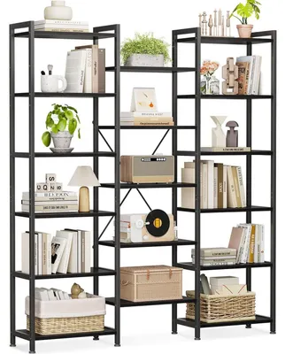 Image de Étagère bibliothèque avec 17 étagères, 6 niveaux, design industriel, idéale comme séparateur de pièce, dimensions : 22 x 125,6 x 177,2 cm, couleur noire