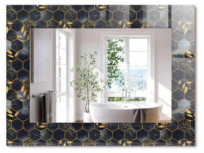 Produktbild von Sechseckige Blätter – Rechteckiger Spiegel mit Druck 80x60 cm – Modern - Dekorativ für die Wand