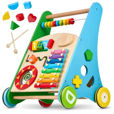 Produktbild von Balinco LAUFLERNWAGEN HOLZ, 3 in 1, Lernspielzeug + Musikspielzeug + Lauflernhilfe Baby ab 6 Monate