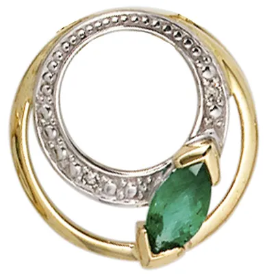 Immagine prodotto di Ciondolo con smeraldo verde e 2 diamanti taglio brillante, in oro giallo 585