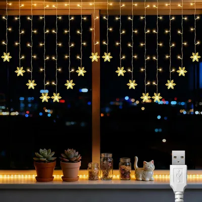 Produktbild von USB-Weihnachts-Schneeflocken-Lichterkette, 104 LEDs, 2 x 1 Meter