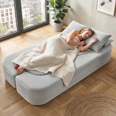 Produktbild von 2-in-1 Cord Schlafsofa, modulares Bodensofa mit Kissen, 196 x 109 cm