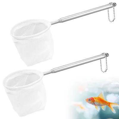 Immagine prodotto di 2 retini per acquario, a maglia fine, con manico in acciaio inossidabile estensibile, lunghezza 40 cm