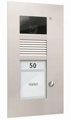 Produktbild von Video Außenstation Serie AVU mit 1 Klingeltaste (rechtsbündig), 1-spaltig, UP silber TCS AVU14010-0010