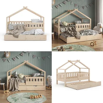 Produktbild von Hausbett Vitalispa Design Naturholz 80x160 cm mit Gästebett und Matratze, Model 36238