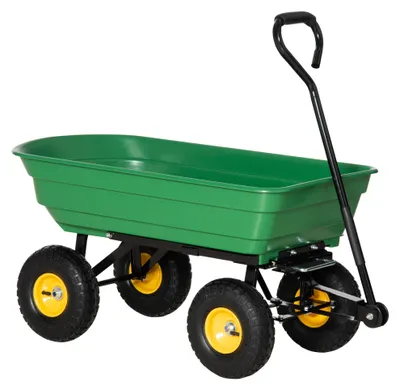Imagen del producto de Carro de jardín de 75 litros: práctico carro de transporte y carretilla con función de volcado y 4 neumáticos