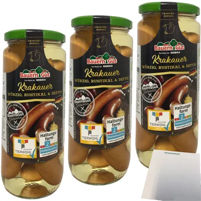 Produktbild von Bauerngut Krakauer würzig rustikal deftig 3er Pack (3x560g Glas) + usy Block