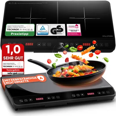 Produktbild von Doppel-Induktions-Kochfeld, -Kochplatte 3600W, 18 Stufen, 24h Timer