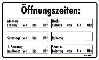 Produktbild von Hinweisschild - ÖFFNUNGSZEITEN - Gr. ca. 25 x 15 cm - 308863