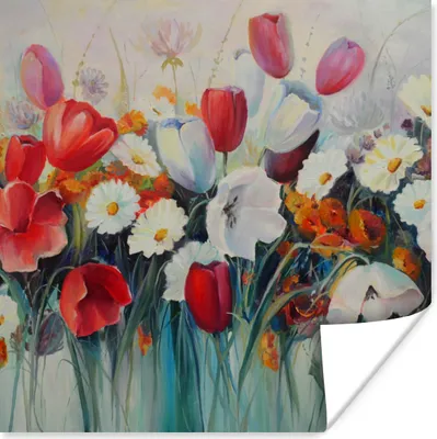 Produktbild von MuchoWow® Poster Malerei - Ölgemälde - Blumen 75x75 cm - Wand Dekoration