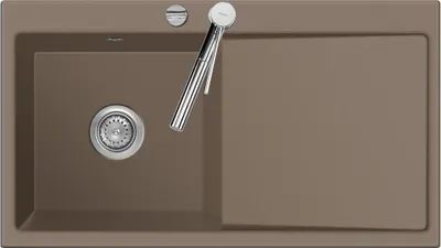 Produktbild von Flächenbündige Spüle MERA 90 Fango mit Becken links und Excenterbedienung