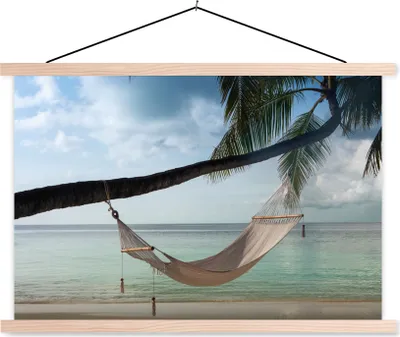 Produktbild von MuchoWow® Textilposter Palme - Hängematte - Strand 60x40 cm mit holzfarbenen Rahmen - Bilder