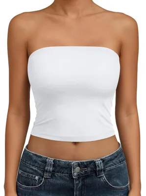 Immagine prodotto di Trendy Queen, top aderente da donna, senza spalline, scollato sul ventre, con schiena scoperta, senza maniche, colore: giallo