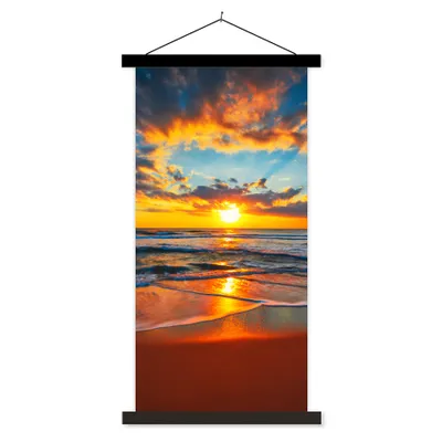 Produktbild von MuchoWow® Textilposter Meer - Sonnenuntergang - Strand - Wolken - Orange 40x80 cm mit schwarzem Rahmen - Wandemalerei