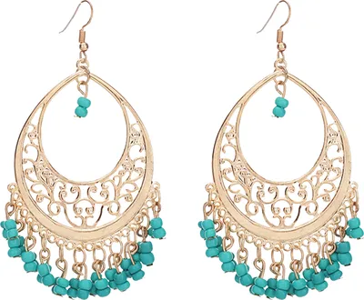 Produktbild von Paar Damen-Hakenohrringe im Vintage-Ethno-Stil, übertriebene Aushöhlung von Perlen, Wassertropfenform, böhmische Ohrdekoration, Schmuck, Urlaubsohrringe, Hängeohrringe