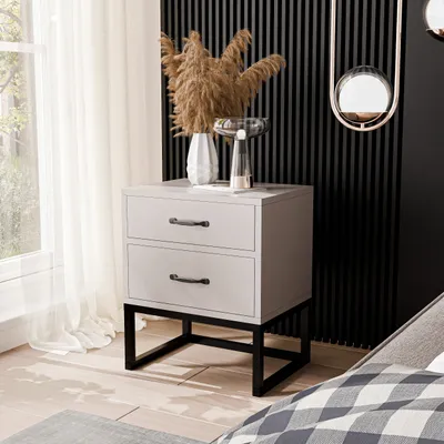 Produktbild von IDOHOME-Nachttisch MILO XL Kaschmir mit Schubladen und Griffe auf Schwarz Metallgestell fürs Schlafzimmer Nachtschrank