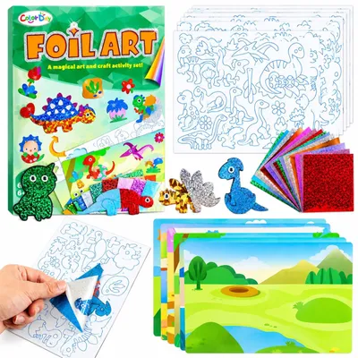 Immagine prodotto di Set creativo per bambini a tema dinosauri, ideale per attività manuali con fogli di pellicola. Adatto a bambini dai 14 anni in su